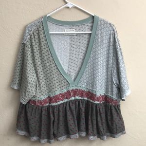 UO olive embroidered babydoll tee